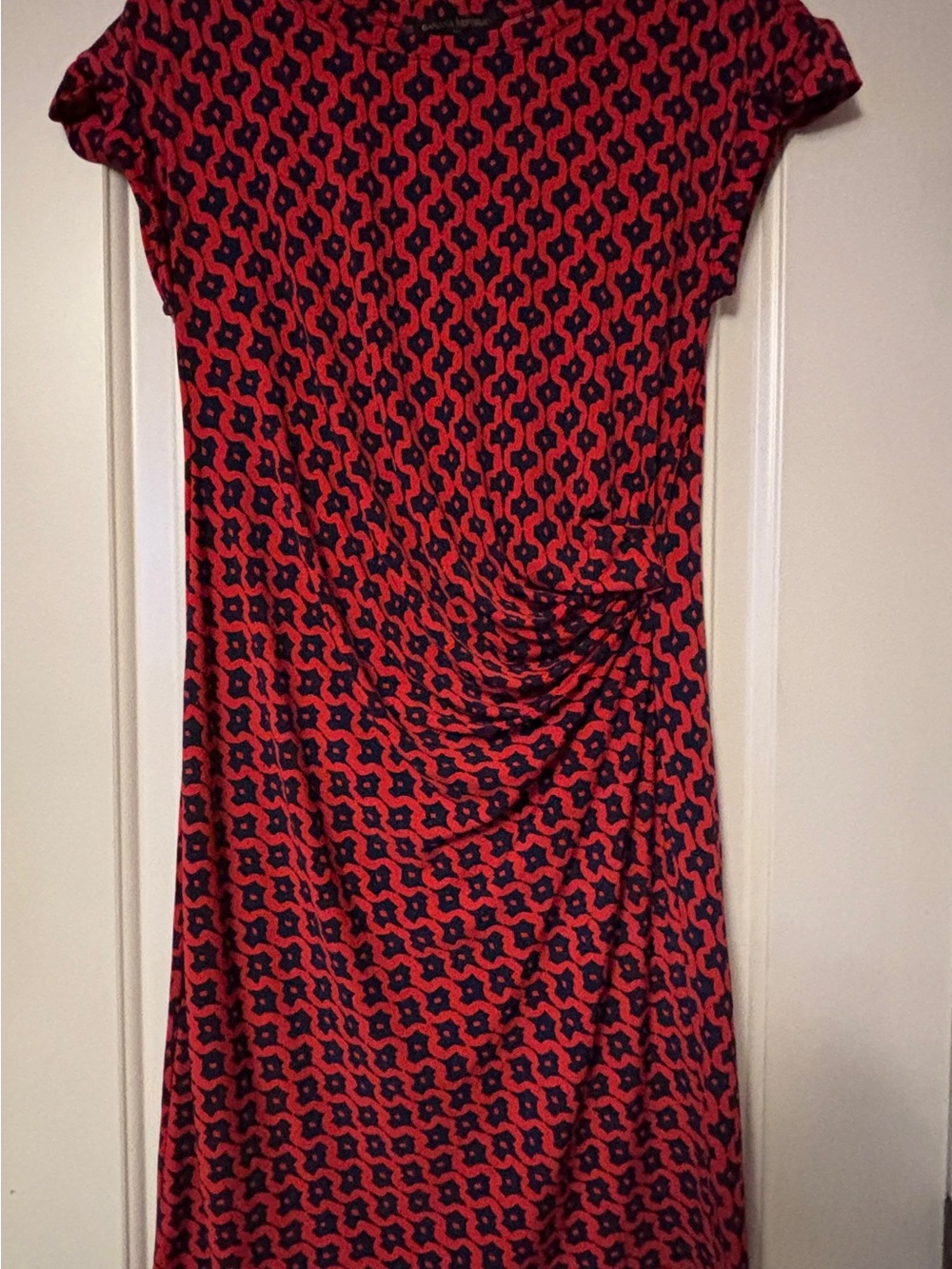 Banana Republic Red and Black Printed Midi Dress Small